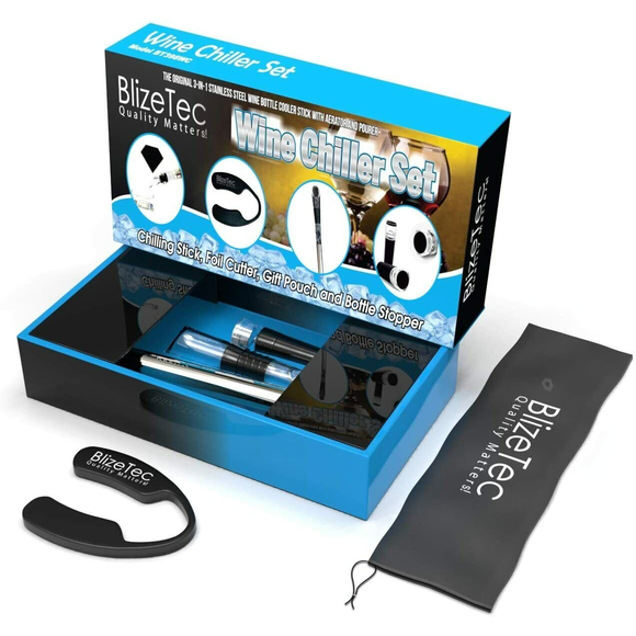 Wine Chiller 3 in 1 Set Stick ~ Foil Cutter Bottle Stopper Gift NEW - Picture 3 of 6